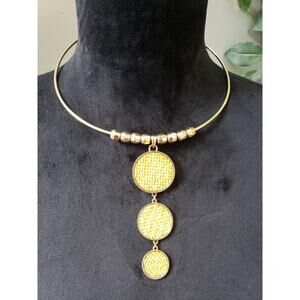 Women's Gold Tone Collar Necklace Yellow Woven Circles Lobster Clasp